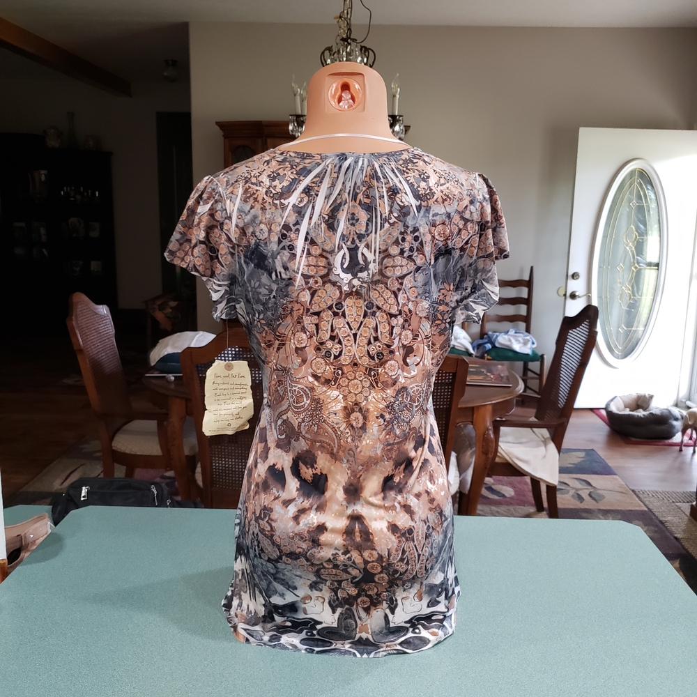 ONE WORLD Women's Floral Blouse - Blue and Tan - Picture 3 of 6